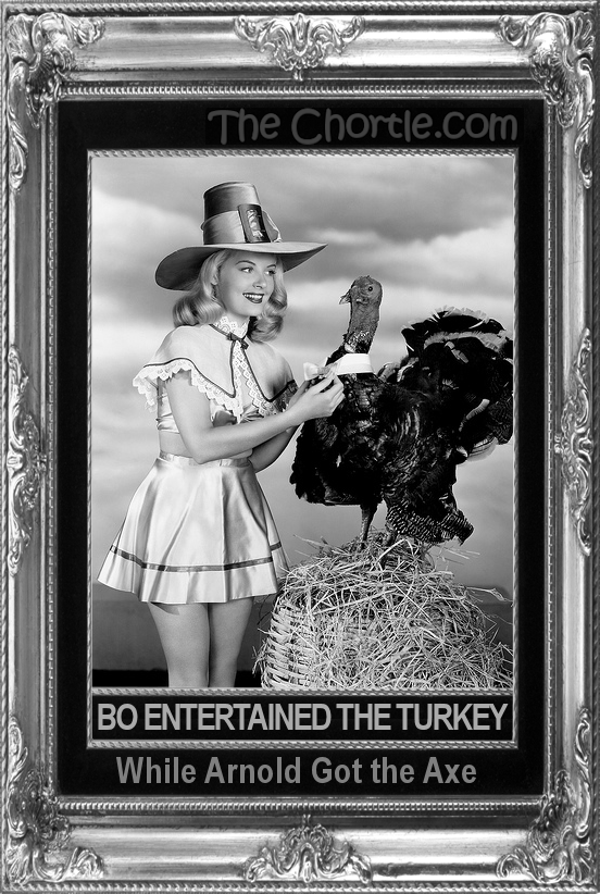 Bo entertained the turkey while Arnold got the axe.