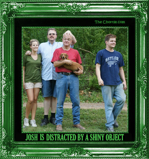 Josh appears distracted by a shiny object