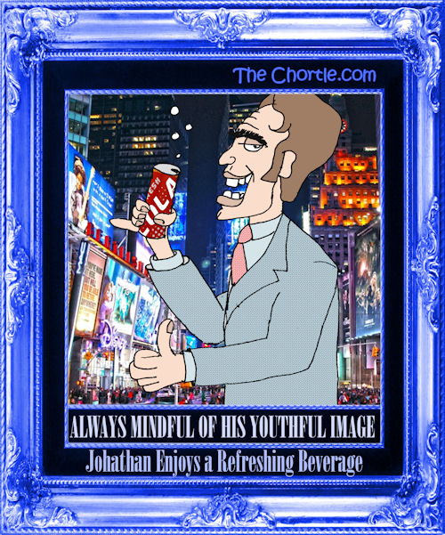 Always mindful of his youthful image, Jonathan enjoys a refreshing beverage
